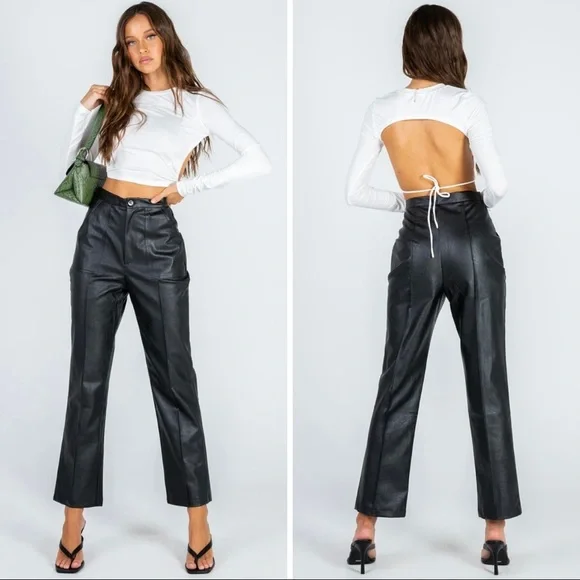 ⚡️SOLD⚡️ Princess Polly Black Straight Leg Vegan Leather Pants - Picture 2 of 8